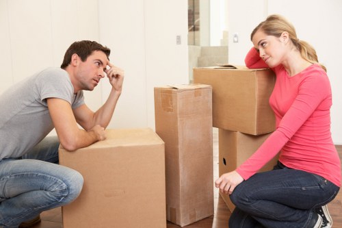 Packed boxes and furniture loaded into a removals van